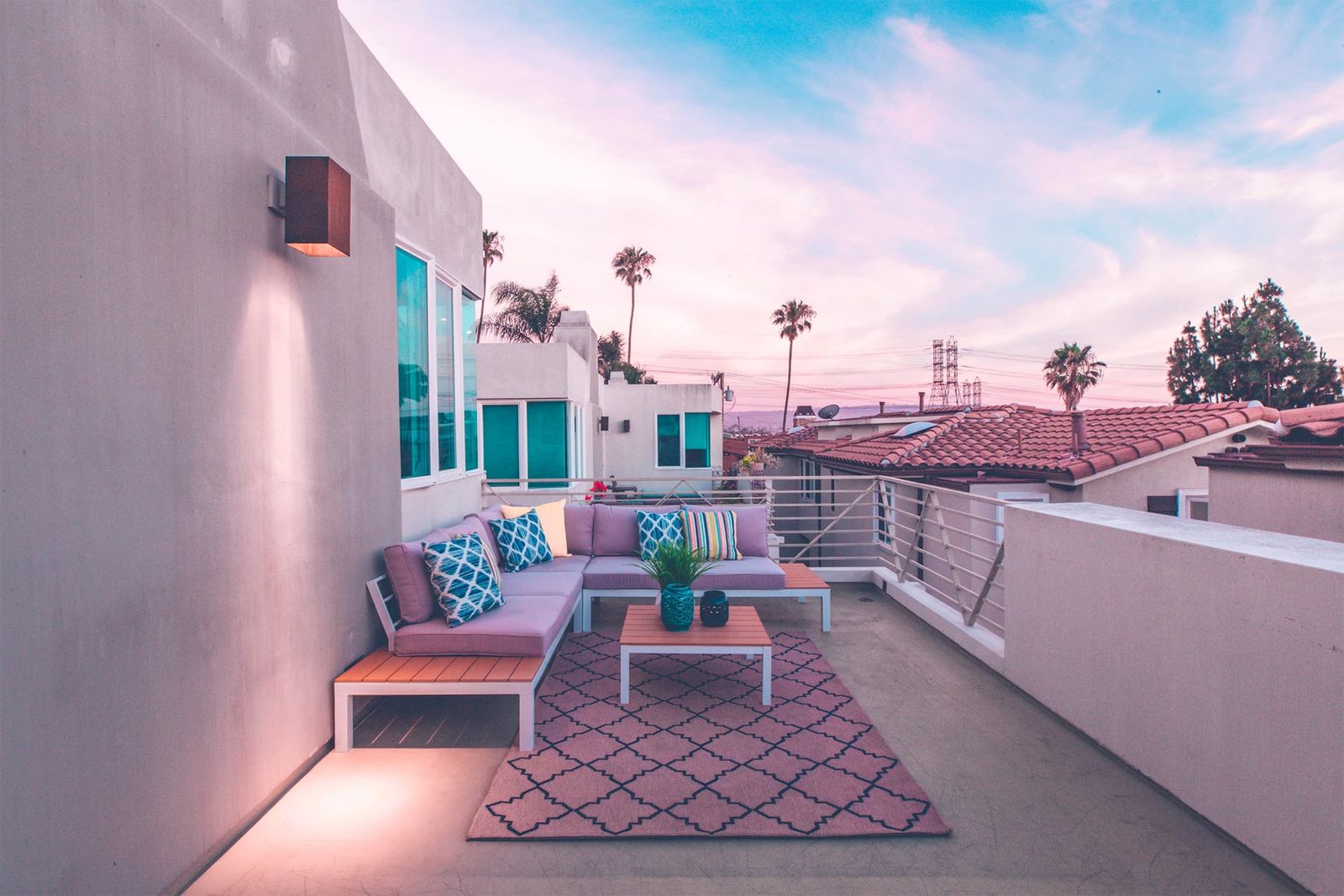 Sunlit rooftop terrace of a holiday apartment